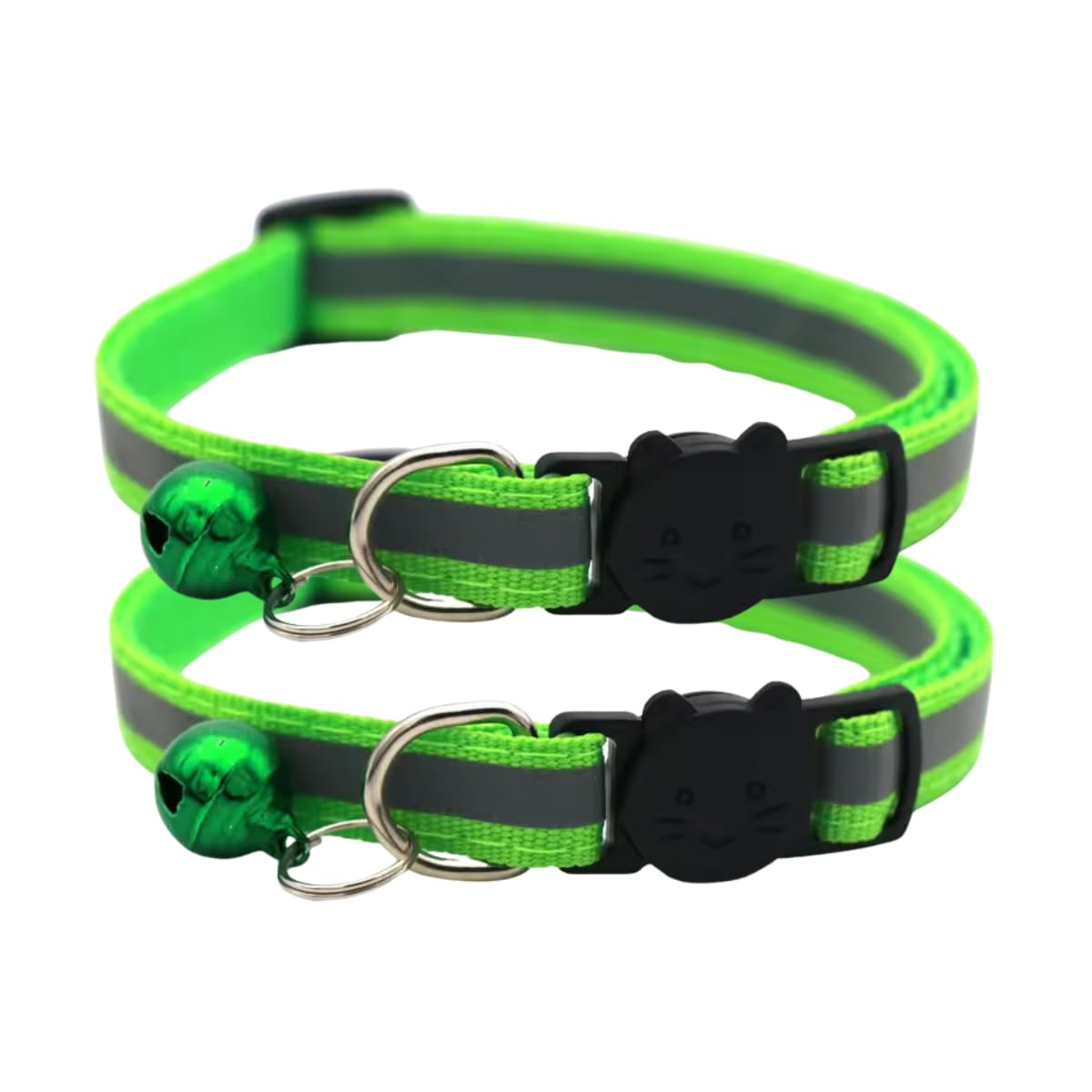 Soft Fit Reflective Cat Collar with Quick Release Safety Buckle and Bell, Pack of 2 (Neon Green)