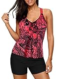 Dearlove Women's Plus Size Bathing Suits Paisley Print Padded Tankini Swim Top Swimsuits Modest...