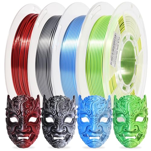 Image of RAMBERY Silk Dual Color 3D Printer Filament Bundle 1.75mm + /- 0.02mm, Bicolor PLA 3D Printing Filament 200gX4 Spools (1.76 lbs), Black-Silver, Red-Black, Blue-Silver, Yellow-Green