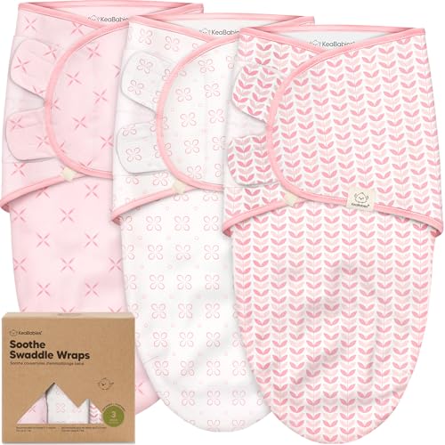 Image of 3-Pack Organic Baby Swaddle Sleep Sacks - Swaddles for Newborns, Infant 0-3 Months, Baby Girls, Boys, Soft & Snug Newborn Sleep Sack, Nursery Swaddling Blankets (Blossom, XS)