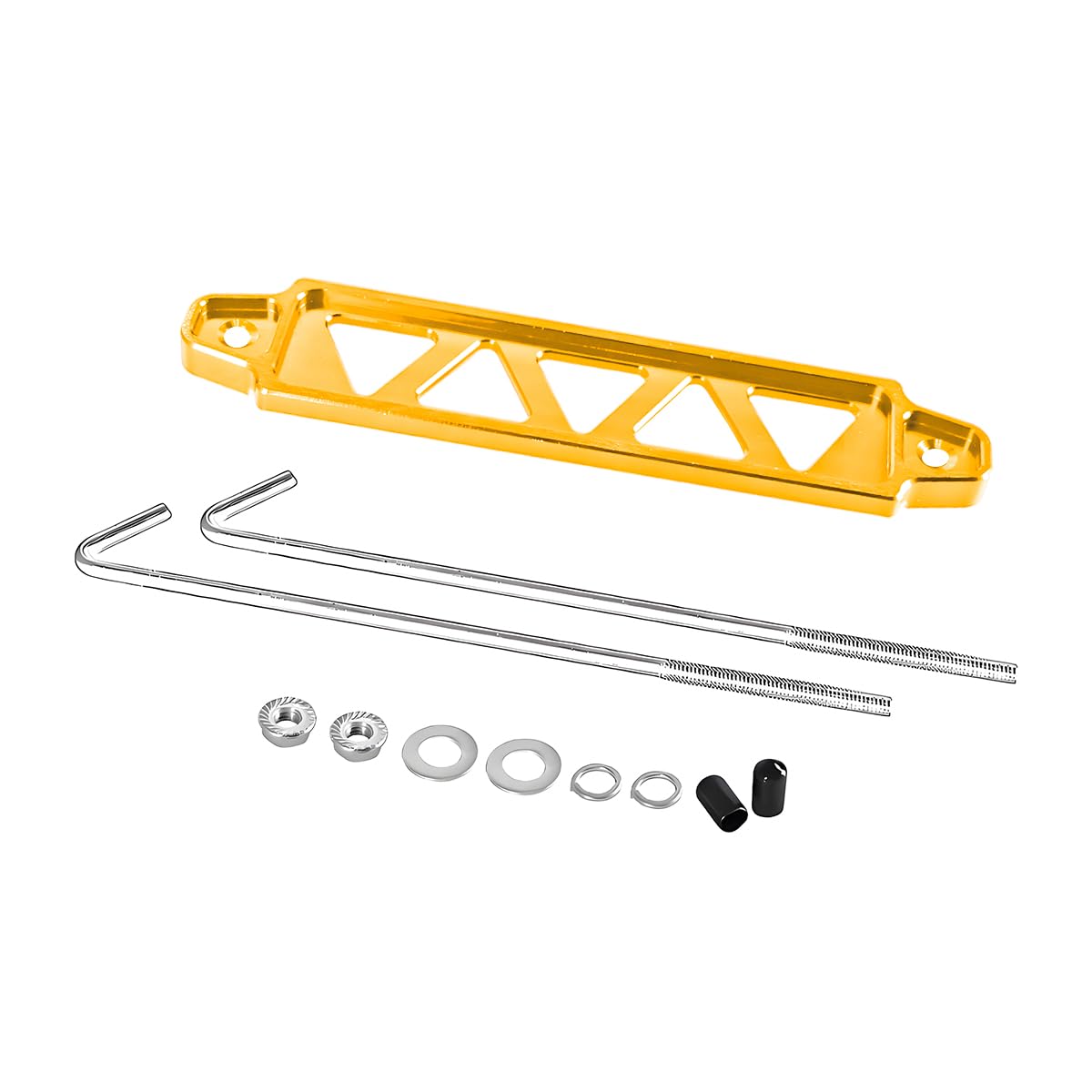 Car Battery Hold Down Bracket, Aluminum Alloy 5-Hole Battery Tie Down Holder with Stainless Steel J Bolt, Triangular Automotive Hold Lock Tray Accessories, Universal for SUV RV Sedan (Gold)
