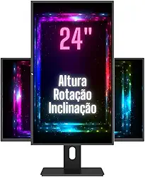 Monitor 24' LED Ergonômico Ajuste de altura, rotação vertical, rotação horizontal, inclinação, Widescreen, 2ms, 75Hz, Full HD, HDMI, 3green Pro 243G