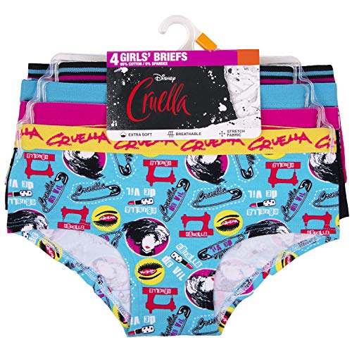 Disney Girls' Cruella 4-Pack of Super Soft Cotton-Blend Underwear, Sizes 6, 8 and 104