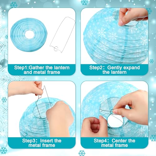 Image of Panelee 12 Pcs Winter Party Decorations Paper Lanterns 8 Inch Blue White Round Hanging Paper Lanterns for Winter Office Classroom Decorations Indoor Outdoor