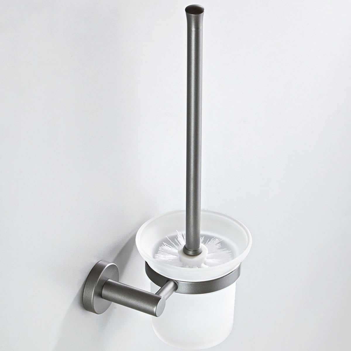 IMIKEYA Escobilla de Baño para Inodoro con Base Redonda de Vidrio Mate, Diseño Simple y Moderno, Fácil de Colgar en Pared, Adecuado para Limpieza Eficaz Caídas