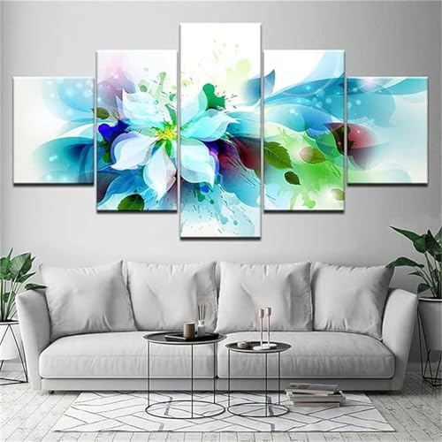 Kit complet 5D diamond painting fleur bleue 5 pièces 125x63cm pour loisirs créatifs adultes N-3962