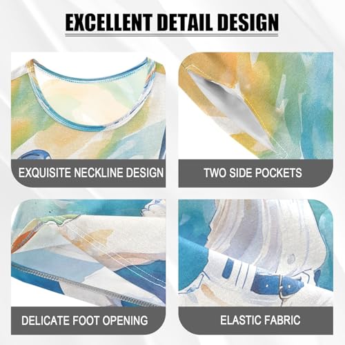 ALAZA Baseball Player Watercolor Pajamas Set Short Sleeve Cotton Sleepwear Summer Pjs 2 Piece 5-14Y4