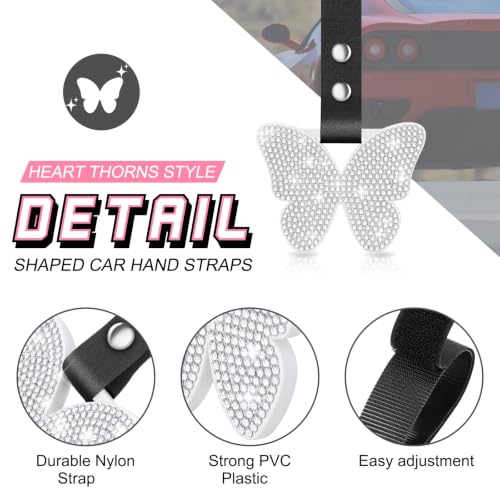 Image of Fabbay Butterfly Shaped Car Handle Strap Drift Charm Car Accessories Bling Handle Ring for Women Rear Bumper Warning Ring Decor for Auto Bus Interior Exterior Decoration (White, Butterfly Style)
