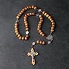 Azushwer Wood Rosary Necklace, Natural Wooden Smooth Beads, Catholic Cross Necklace Religious Jewelry for Catholic Christians Religious Communion, Baptism, Mass, Bible, Brown #5