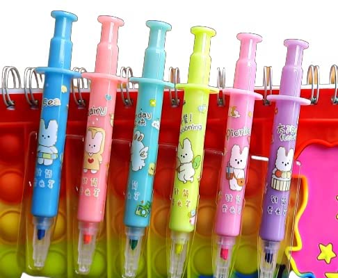 Image of YBN Syringe Shape Long Pastel Shades Highlighters | Set Of 6 Shades | Chisel Tip Fine Marker Pen /Ideal Gifts For Kids | Return Gift For Kids (Pack Of 1 Set), Multicolour