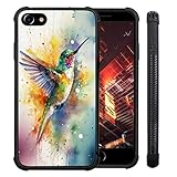 Xioolia Case Suitable for iPhone 7/8/SE2 Colorful Hummingbird Art-35 Design Pattern Soft Black TPU with Four Corners Rubber and PC Anti-Slip Full Body Protective Phone Case