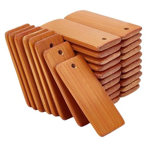 UDOEHGE 60PCS 木製タグ キーリング ブランク 長方形 彫刻ブランク 木製キーリング タグ キーチェーン ワインボトル用 取り付け簡単