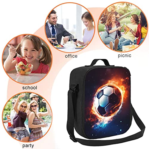 Cezehaji Kids Lunch Box, Insulated Lunch Bag For Girls & Boys, Space Soccer Lunch Bag With Shoulder Strap, School Bento Lunchbox For Kids Toddlers Teens, Black Reusable Cooler Thermal Meal Tote Kit #TOP3
