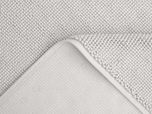 Image of American Soft Linen Bath Rug, 20 in 34 in 100% Cotton Bath Mats Rugs for Bathroom, Slip Reducer Washable Shaggy Form Area Rugs, Silver Grey Bath Rug