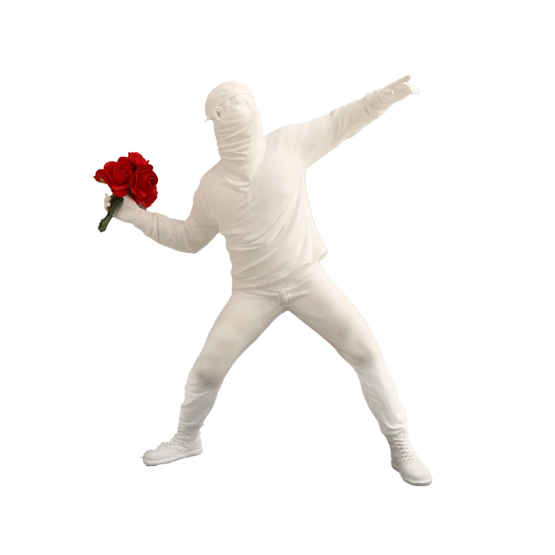 Banksy Figura Scultura Il Lanciatore di Fiori, Figura Decorativa Street Art per Ufficio Domestico Soggiorno Collezioni d'Arte Decorazioni (Bianco)