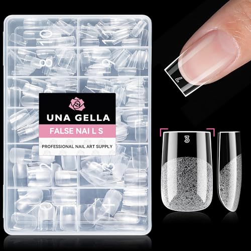 Image of UNA GELLA Sharp Square Nail Tips Short 216pcs Gel Nail Tips Square Straight Pre-Etched Half Matte Full Cover Press on Clear Acrylic Nails for DIY Manicure Nail Extensions Home Salon 12 Sizes