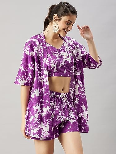 Image of WineRed Woman Purple 3pcs coord set with Shorts