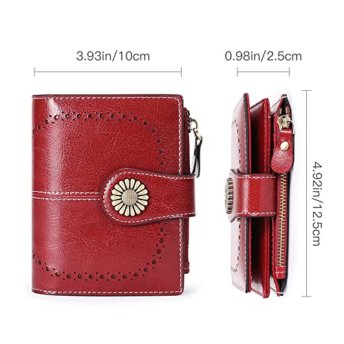 Womens Wallet Pouch Purse Genuine Leather Bifold ID Window Credit Debit Card Holder RFID Protected with Gift Box (Red)4