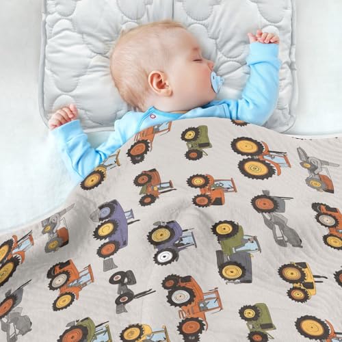 Image of Swaddle Blanket for Boys Girls Soft Swaddle Blanket for Infant Toddler 30X40in Cartoon Pattern of Tractors Muted Colors
