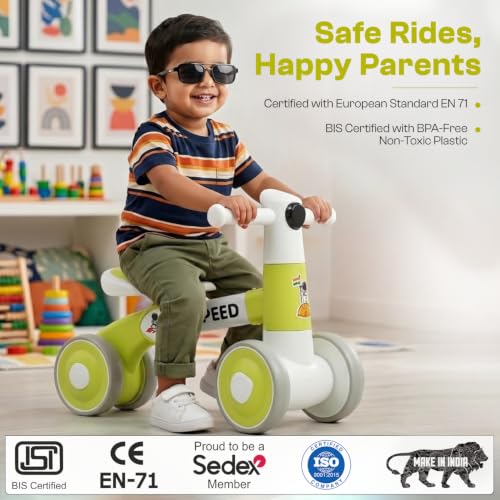 Image of Toyzone Impex Pvt Ltd Toyzone Balance Bicycle Green |Bicycle Ride On|Push Cycle with Music & Lights |Manual Mini Ride on for Boys & Girls|Sturdy First Riding Toy | Kids