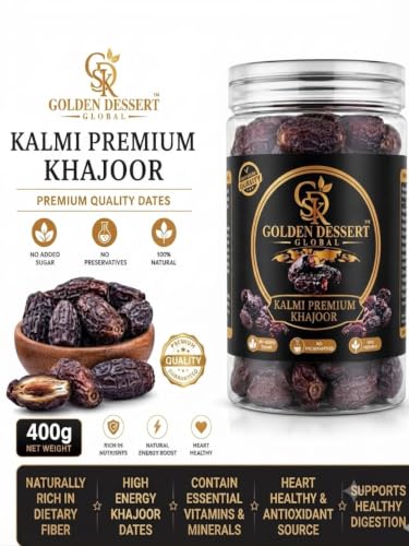 Image of GOLDEN DESSERT GLOBAL Kalmi Premium Khajoor | Handpicked Safe & Natural Whole Dates, High Fiber & Energy Rich Dry Fruit | Healthy Sweet Snack, No Added Preservatives - Jar Pack.