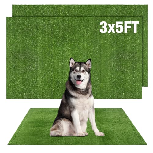 Image of GLOBREEN Fake Grass Pee Pads for Dogs Potty Training, 2 PCS Replacement 3FT X 5FT Artificial Turf Outdoor Rugs for Pets Patio Balcony, with Drainage Hole