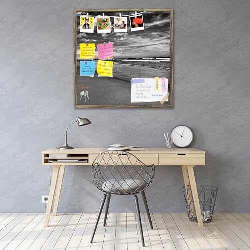 Image of ArtzFolio Sea, Air, & Land Monochrome Contrast | Bulletin Board Notice Pin Board | Vision Soft Board Combo with Thumb Push Pins & Sticky Notes | Antique Golden Frame | 28 x 28 inch (71 x 71 cms)