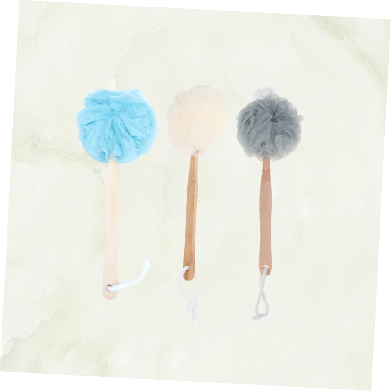 VALICLUD 3 Piezas De Bolas De Baño Cepillos De Fregar Para Toallas De Baño Mango Largo Fibras Esponjosas Bolas De Espuma Con Mango Accesorios De Baño Esponja De Baño De Bambú