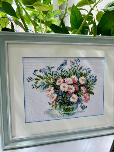 Riolis Kreuzstich Stickpackung Zarte Gänseblümchen, Zählmuster, 30x21cm