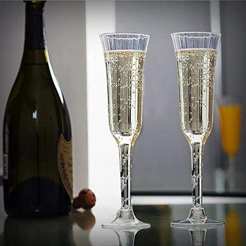 TABLECLOTHSFACTORY 60 Pcs Disposable Clear Plastic Champagne Flutes-Clear
