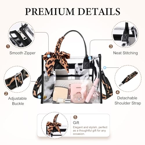 Image of Clear Tote Bag Stadium Events Transparent Clear Purse for Women Thick PVC Shoulder Bag with Guitar Strap for Concert