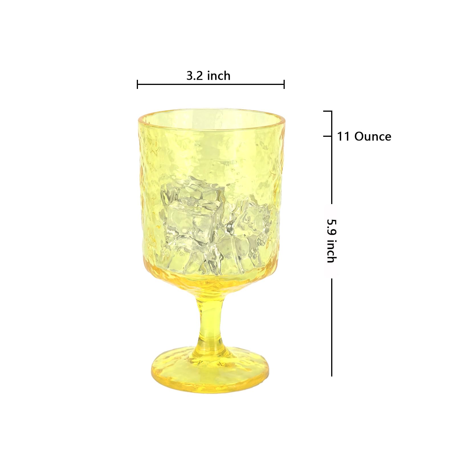 Juego de 6 copas de vino acrílicas iceberg de 325 ml, vaso de vino de tallo de plástico para fiestas multiusos, sin BPA y duradero (amarillo)