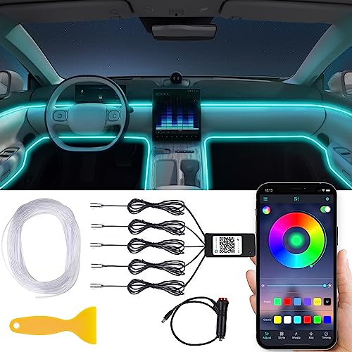AUTOXBERT Car LED Interior Strip Lights, Multicolour RGB Ambient Lighting Kit 5 in 1 with 236 inches Fiber Optic, 16 Million Colours Lights with Sound Active Function & Wireless Bluetooth APP Control