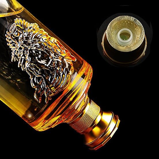 2-pak 500 ml tłoczonej szklanej butelki na alkohol z wizerunkiem tygrysa - szczelna karafka ze złotą zakrętką | Projekt 3D z reliefem, szczelna pokrywa