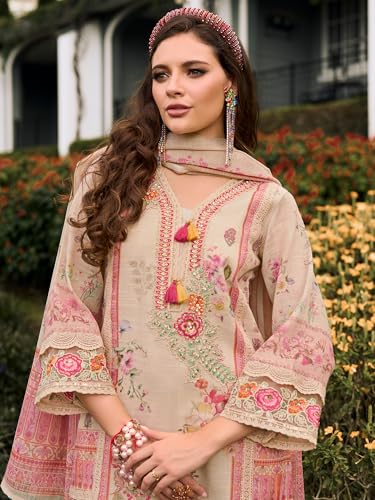 Image of INDO ERA Women's Straight Linen Floral Printed Kurta & Pant with Dupatta Set | Kurta Sets For Woman