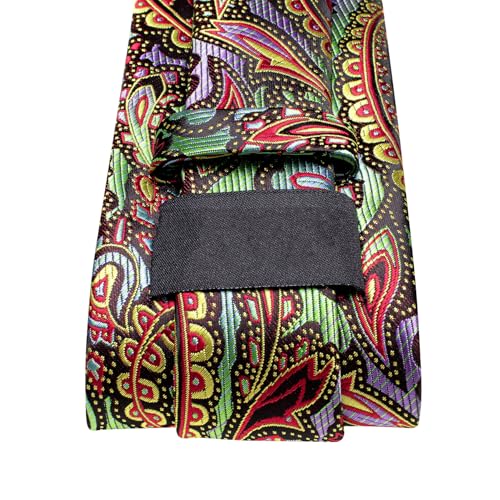 Image of Dubulle Mens Tie and Lapel Pin Paisley Striped Floral Necktie for Men Pocket Square Cufflinks 4PCS Set Wedding Party