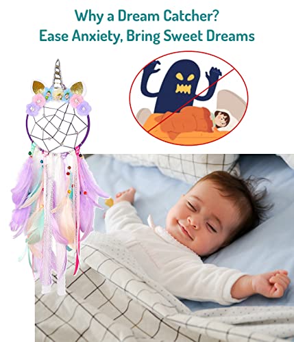 Unicorn Bedroom Decor For Girls, Unicorn Wall Decor, Unicorn Dream Catcher With Glowing Stars Wall Decal, Girls Room Decor Set #TOP4