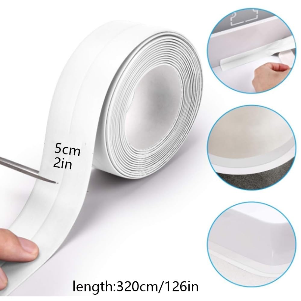 rellenar la cinta de sellado, Cinta for calafatear esquinas autoadhesiva de PVC, transparente, 38/50 mm x 3,2 m, for lavabo de baño, 1/2/3 piezas(Clear Foliage,L320cmx5cm-3PC)