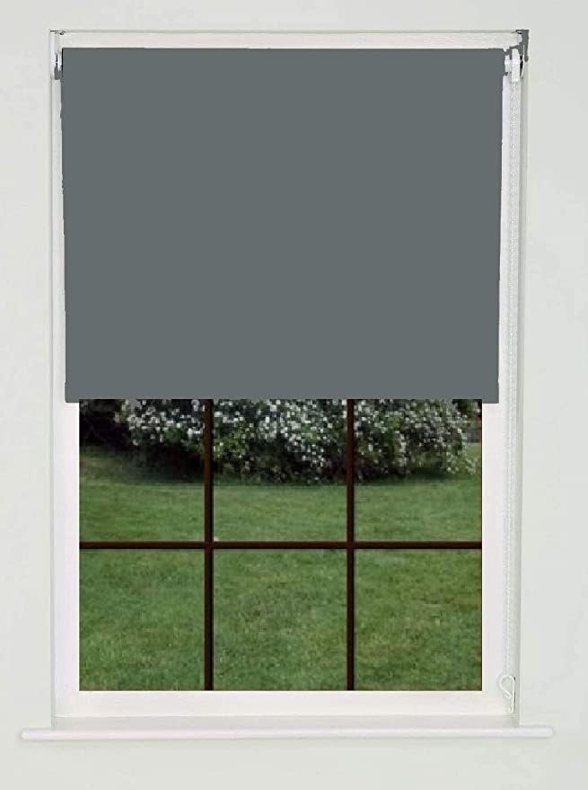 Home In Style 4U Thermal 100% Blackout Roller Blinds Plain Colored UV-resistant Fabric Trimmable (Light Grey, 60cm x 165)