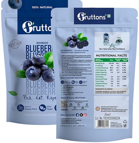 Fruttons Dehydrated Blueberries | Unsweetened & Oil-Free | Premium Dried Blueberries | 100% Natural, No Added Sugar | Rich in Antioxidants Superfood | For Healthy Snacking, Smoothies & Baking (50g | Pack of 2) - Image 2 thumbnail