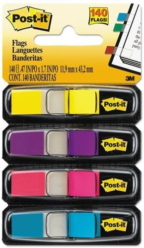 Post-it 6834AB Self-Stick Small Flags, 1/2-Inch x1-3/4-Inch, 140/PK, Bright Colors