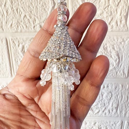 Image of Adikala Craft Store Handmade Ethnic Latkan Tassel Set of 2 for Saree Pallu, Blouse, Suits, Dupatta, Lehenga Decor | Ethnic Saree Pallu, Blouse, Suit, Dupatta & Lehenga Decoration (Silver D3)