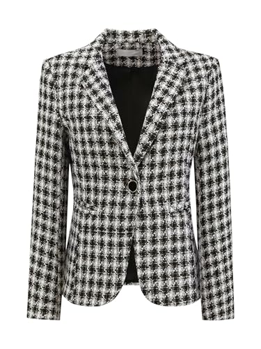 Women's Tweed Tartan Blazer Open Front Fall Winter Business Casual Plaid Jacket