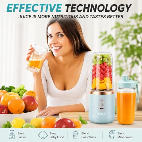 Image of Portable Blender Electric Juicer USB Rechargeable Fruit Mixers Mini Personal Smoothie Maker 6 Blades 3 Gears Ideal for Smoothies, Protein Shakes, Fresh juices, sauces -1500mAh Battery