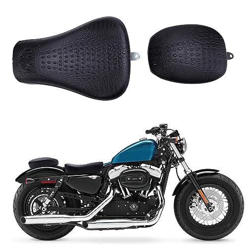 Black Crocodile Motorcycle Front Driver Solo Seat+Rear Passenger Pillion Pad for Sportster 48 72 Iron 883 XL883 Forty Eight XL1200 Seventy Two 1200