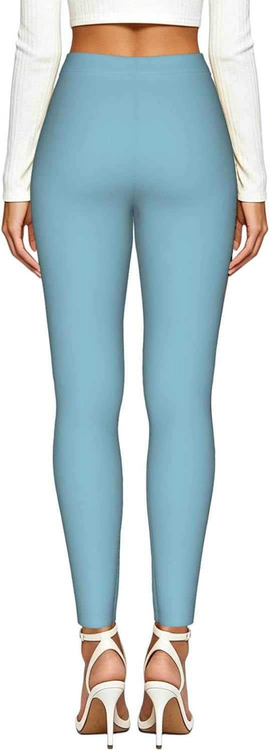 Light Grey Blue Stretch Leggings,Opaque Printed Elasticity Pants for Workout