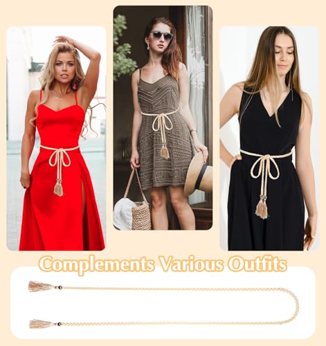 Rope Belts for Women, 70" Tie Belts for Women, Girls, Tassel Belt for Skirt Dress Clothes (Light Yellow)4