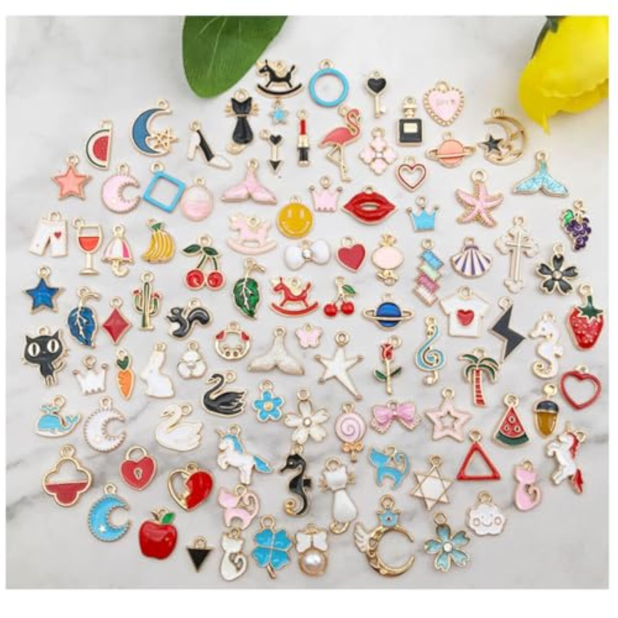 60pcs Mixed Assorted Plated Enamel Pendants Charm Set for DIY Jewelry Making