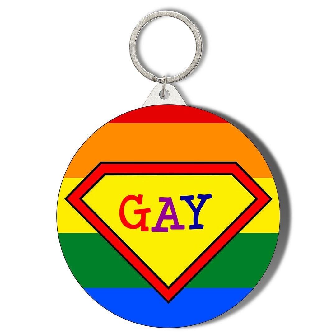 Gift Insanity White Superman Logo Gay On Rainbow 45Mm Short Chain Mirror Keyring