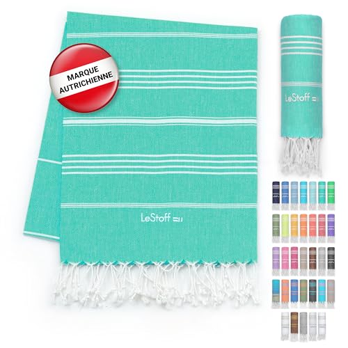 LeStoff Serviette de Plage – 100% Coton Bio, 95 x 180 cm, Prélavé, Absorbant, Séchage Rapide,...